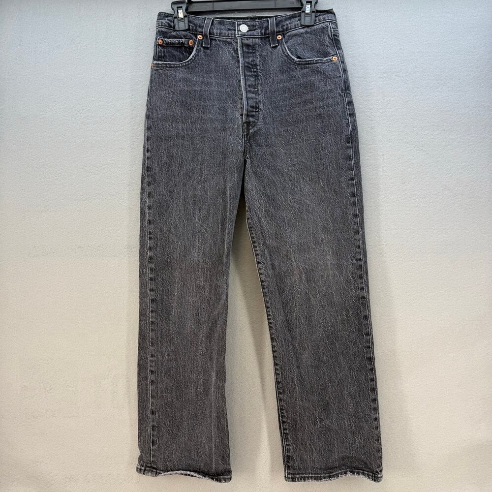 Levi's Jeans Women's 29 (8) Black Ribcage Straight Ankle Button Fly Big E VTG - Picture 1 of 14